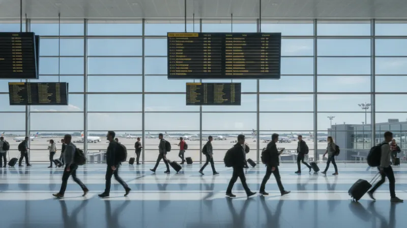 Illustration de l'étape « À l'aéroport » du voyage